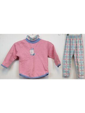 Vtg 90s Healthtex 4T Pink 2pc Shirt Pants  Plaid Snowflakes Turtleneck Polar Bea